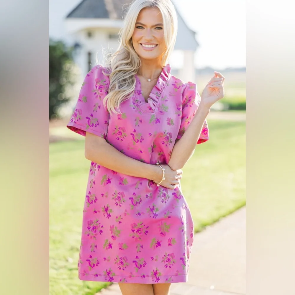Voy Brocade Floral Pink Dress S/M - Picture 7 of 11